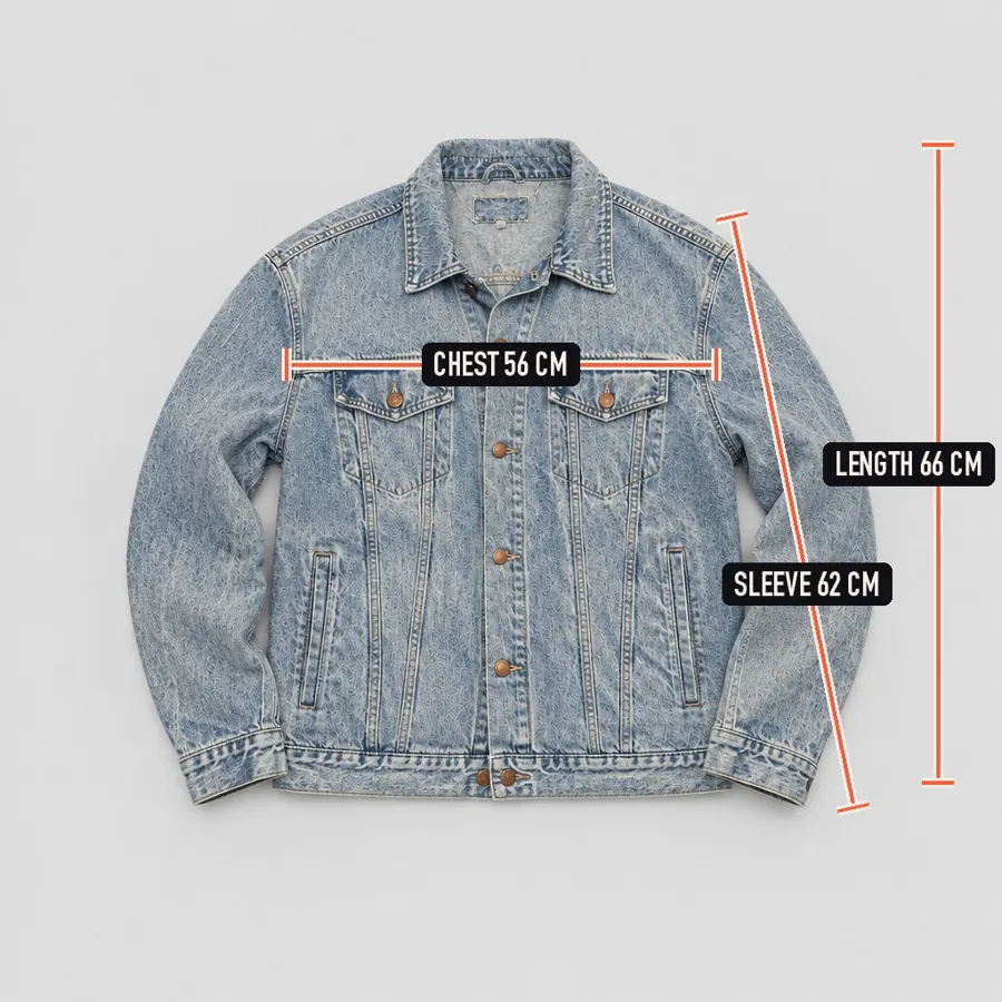 The same jacket with chest 56 cm, length 66 cm and sleeve 62 cm drawn on